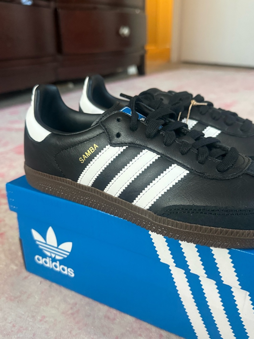 adidas Samba Black with White Stripes Leather Sneakers